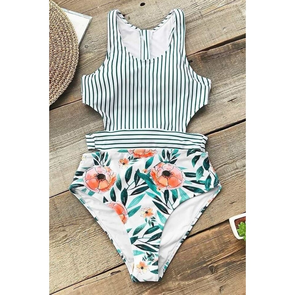 Cupshe Miss U Poppy One Piece Swimsuit Size Medium Tropical Beach Resort Wear